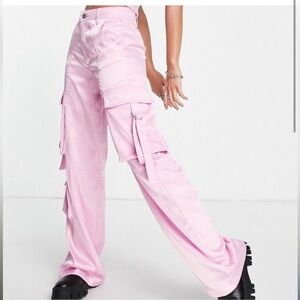 NWT Bershka Baby Pink Satin Cargo Pants